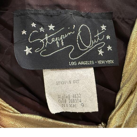 Vintage Steppin' Out Mini Dress size *9 small black velvet gold 80s puff sleeve - Picture 5 of 7